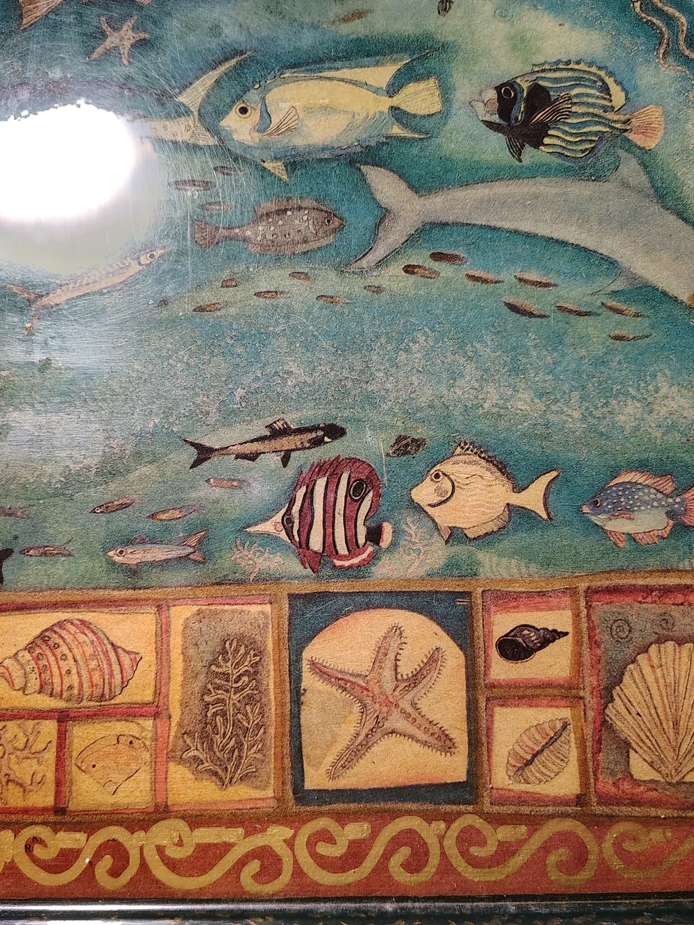 Sea Life Decorative Serving Tray - Blue/Tan